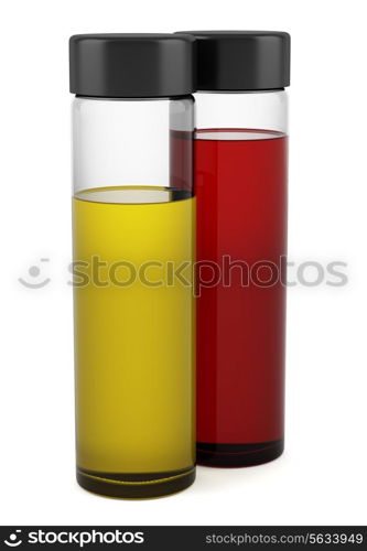 two transparent shampoo bottles isolated on white background