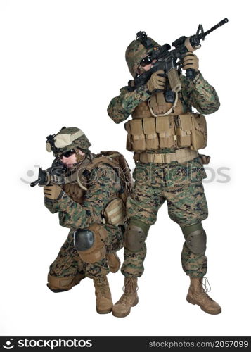 Two US marines with rifles in action