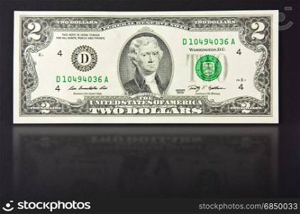 Two US one dollar banknote for cash settlementbill, money, cash, paper, payment, finance, business, treatment, two, dollar, buy, american, paper, currency,
