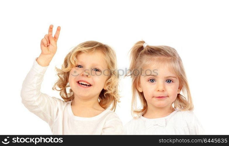 Two very like brothers isolated on a white background