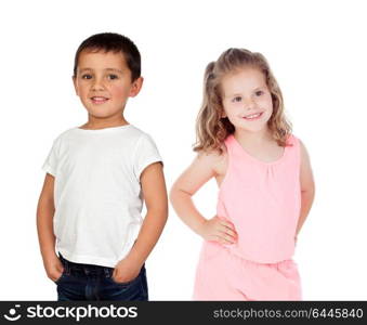 Two very like brothers isolated on a white background
