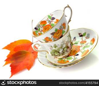 Two Vintage Coffee Or Tea Cups On White Background