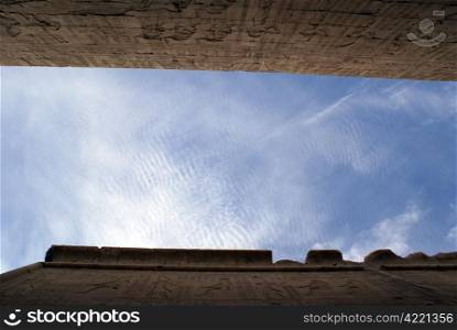 Two walls and sky in Edfu temple, Egypt