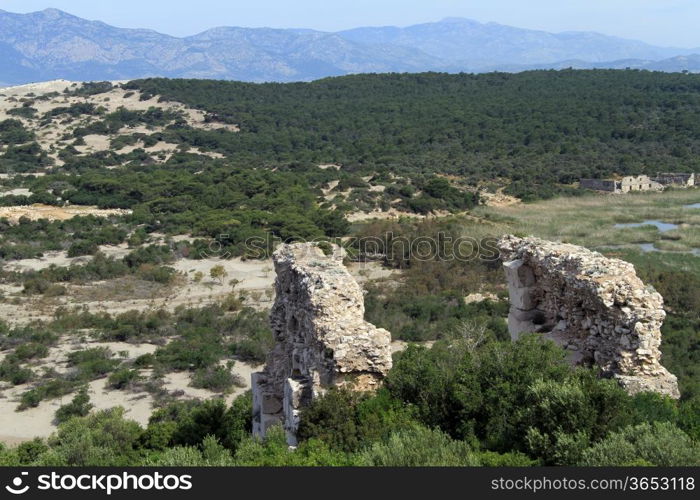 Two walls and view of Patara, Turkey