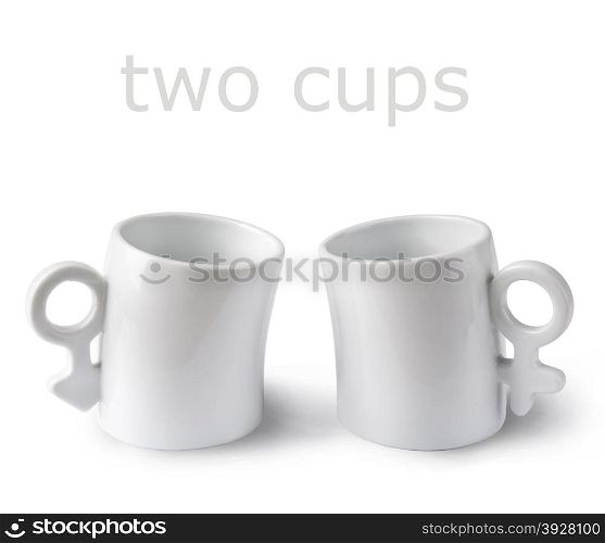 Two white cup on white background