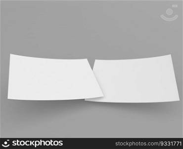 Two white mockups empty advertising flyer on grey background. 3d render illustration.. Two white mockups empty advertising flyer on grey background. 