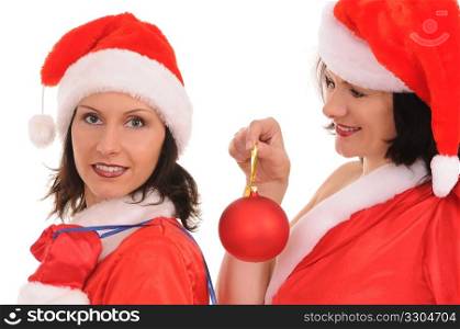 two woman santa isolated on white background