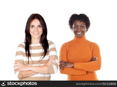 Two women isolated on a white background