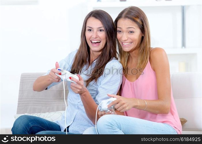 Two women playing video games