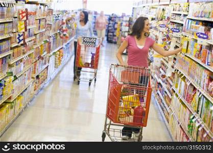 Two women shopping at a grocery store