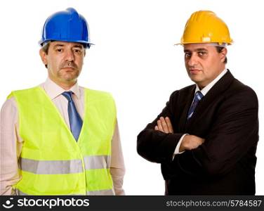 two workers isolated in a white background