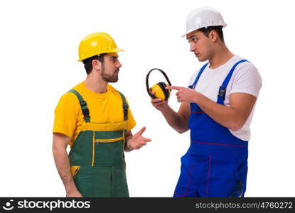 Two workers isolated on the white background