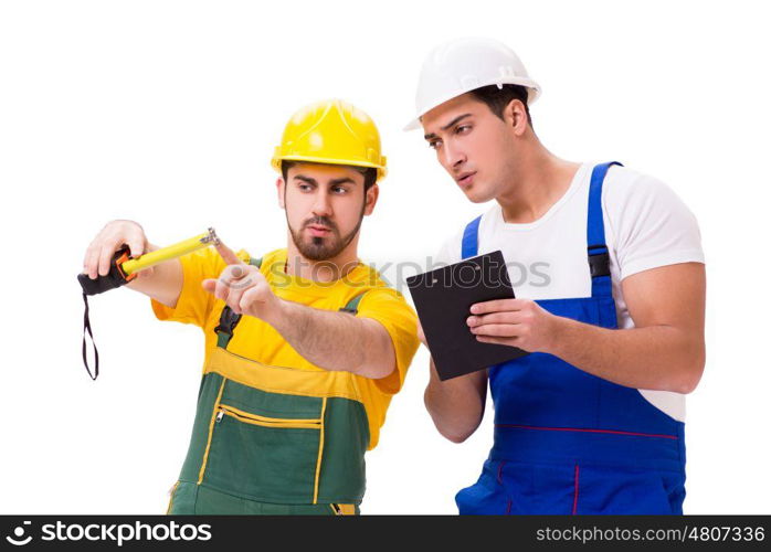 Two workers isolated on the white background