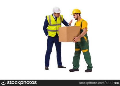 Two workers isolated on the white background