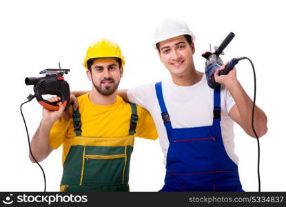 Two workers isolated on the white background