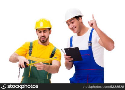 Two workers isolated on the white background