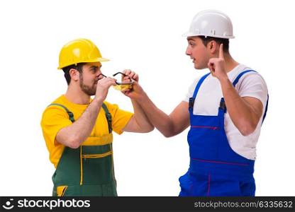 Two workers isolated on the white background