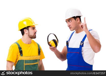 Two workers isolated on the white background