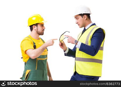 Two workers isolated on the white background