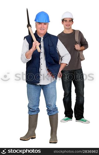 Two workers with axe