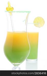 two yellow and green cocktails