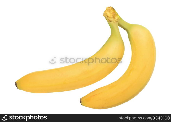 Two yellow banana. Closeup. Isolated on white background. Studio photography.