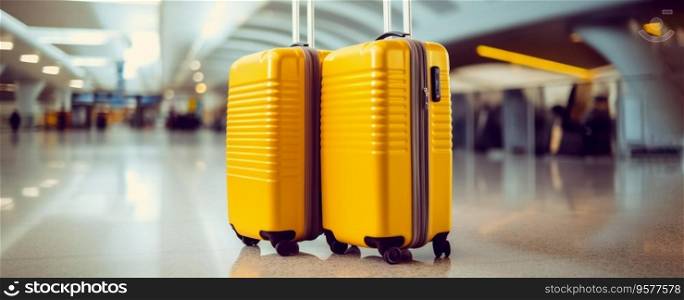 Two Yellow Luggage Suitcases at the Airport