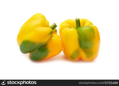 Two yellow peppers paprica (capsicum frutescens) isolated on white background