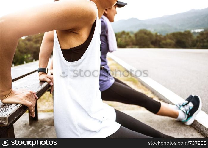 two young athletes woman training together at outdoor park.