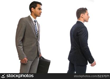 two young business man in suits in white background