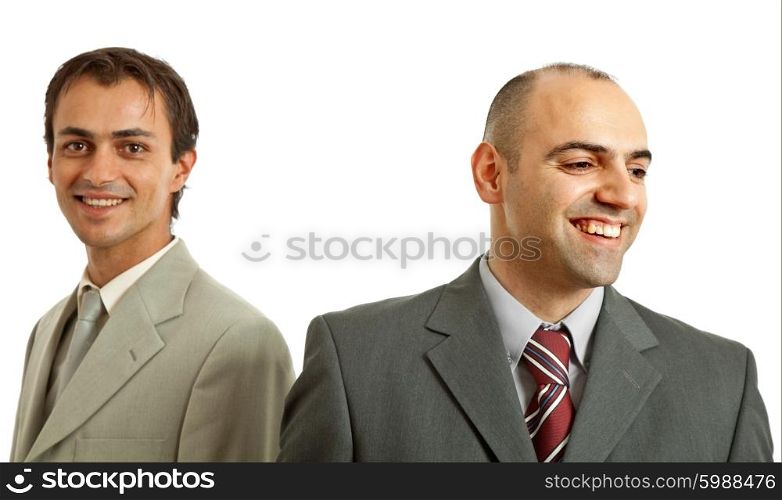 two young business men on white, focus on the right man