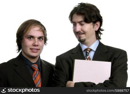 two young business men portrait isolated on white