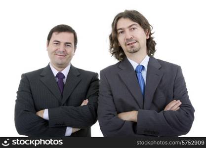 two young business men portrait on white