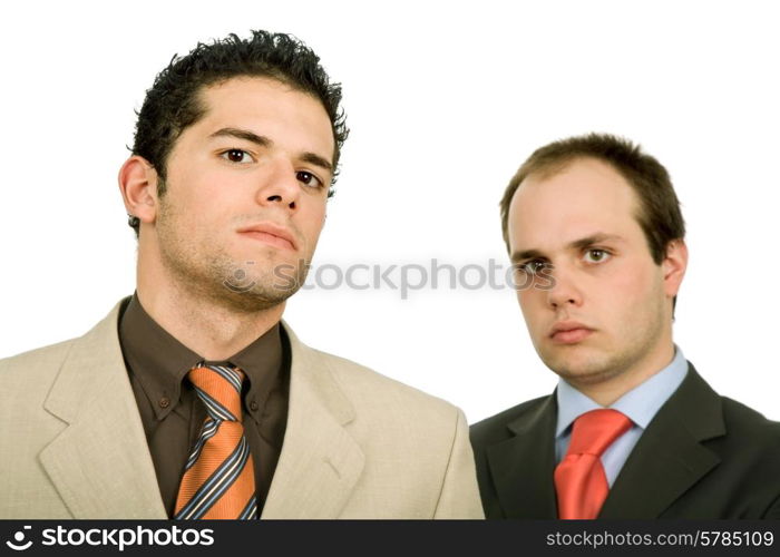 two young business men portrait on white