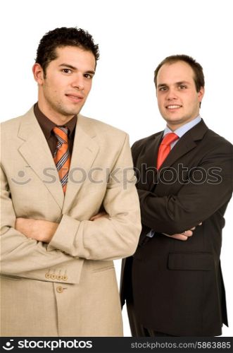 two young business men portrait on white