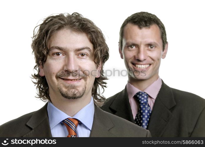 two young business men portrait on white