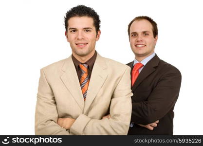 two young business men portrait on white