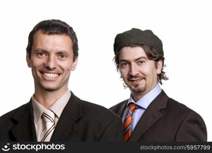 two young business men portrait on white