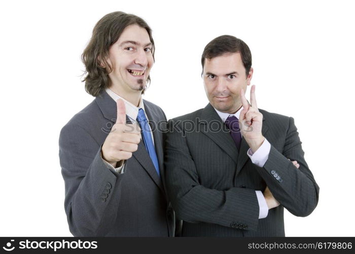 two young business men portrait on white