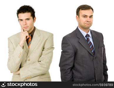two young business men portrait on white, focus on the right man