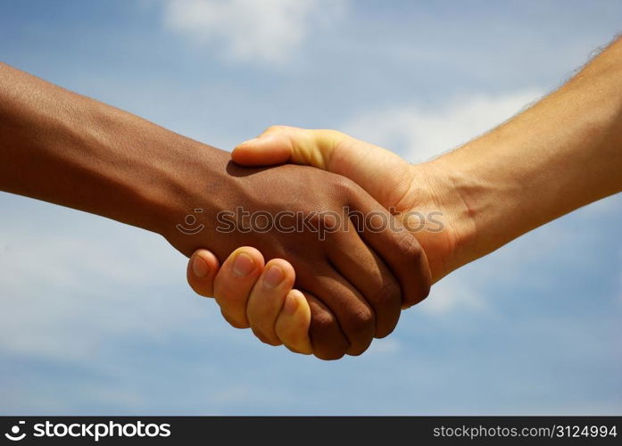 Two young businessmen shaking hands