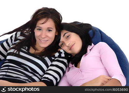 two young casual girls portrait in studio