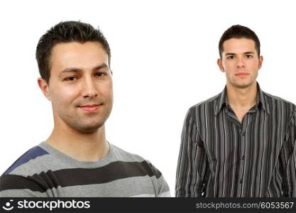 two young casual men, islated on white