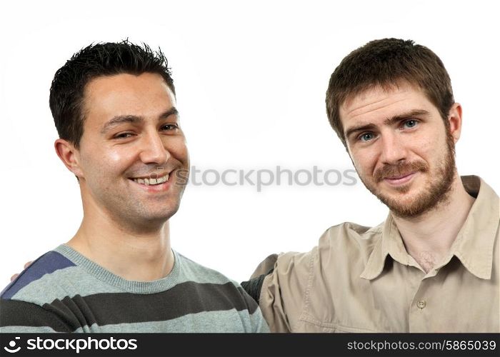 two young casual men, isolated on white
