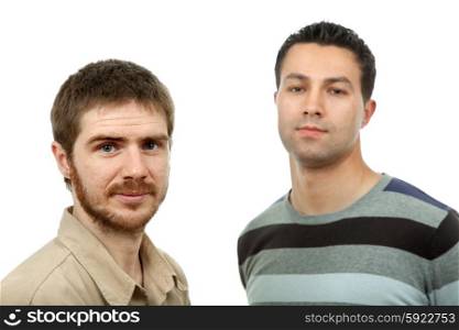 two young casual men, isolated on white