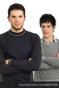 two young casual men portrait, isolated on white