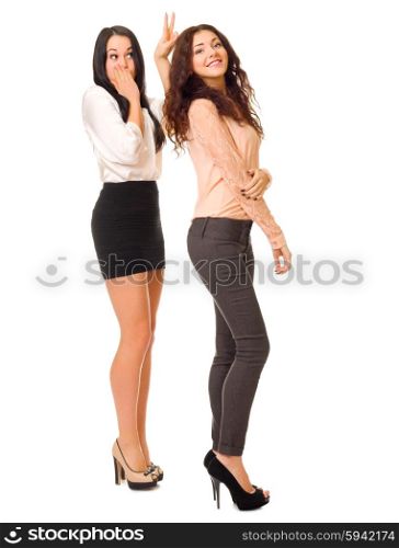 Two young smiling girls isolated