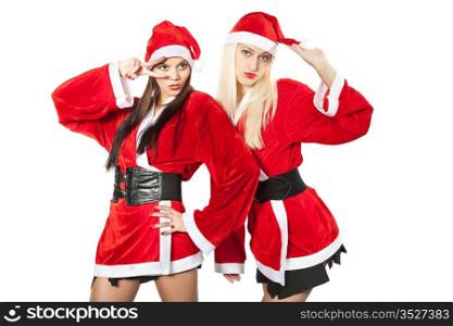 two young woman in a suit of Santy