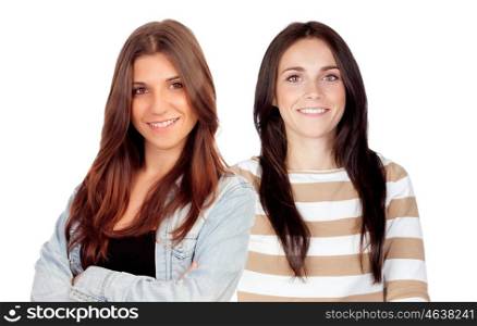 Two young women isolated on a white background