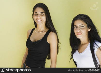 Two young women with long hair